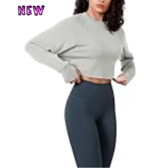 Tops - NEW-Modal Soft Long Sleeve Crop Sweatshirt thumbholes woman SM